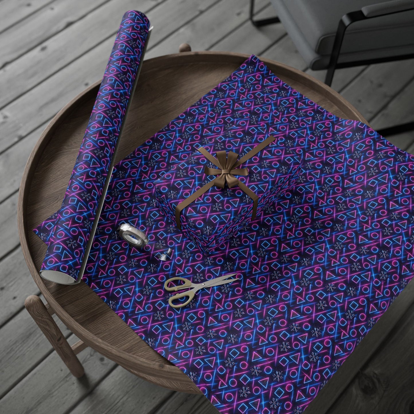 Rockstar neon glam blizzard wrapping paper | Holiday Gift Wrap, Dark Teal Red Gold