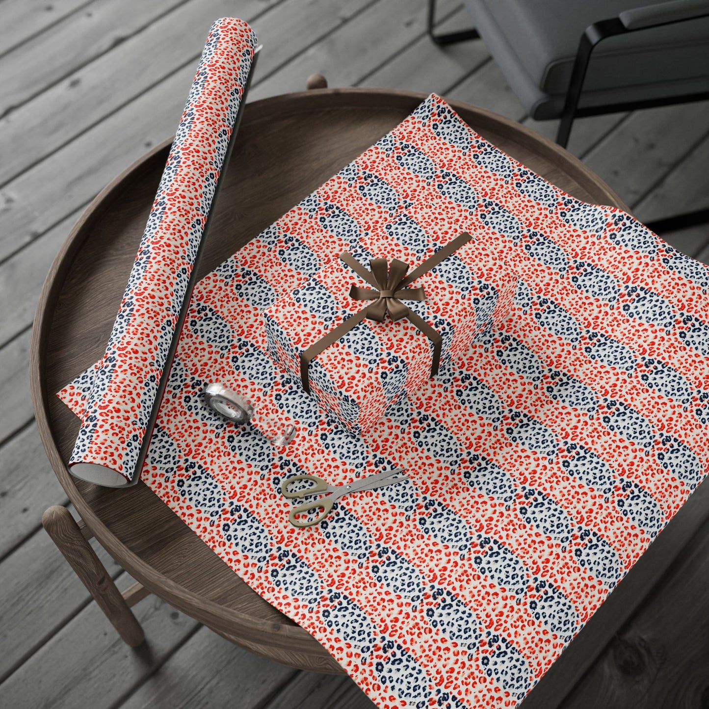 Cheetah Print Wrapping Paper, Red White Blue Animal Print Gift Wrap for Birthdays, Holidays, Presents, Scrapbooking, Decor, Crafting