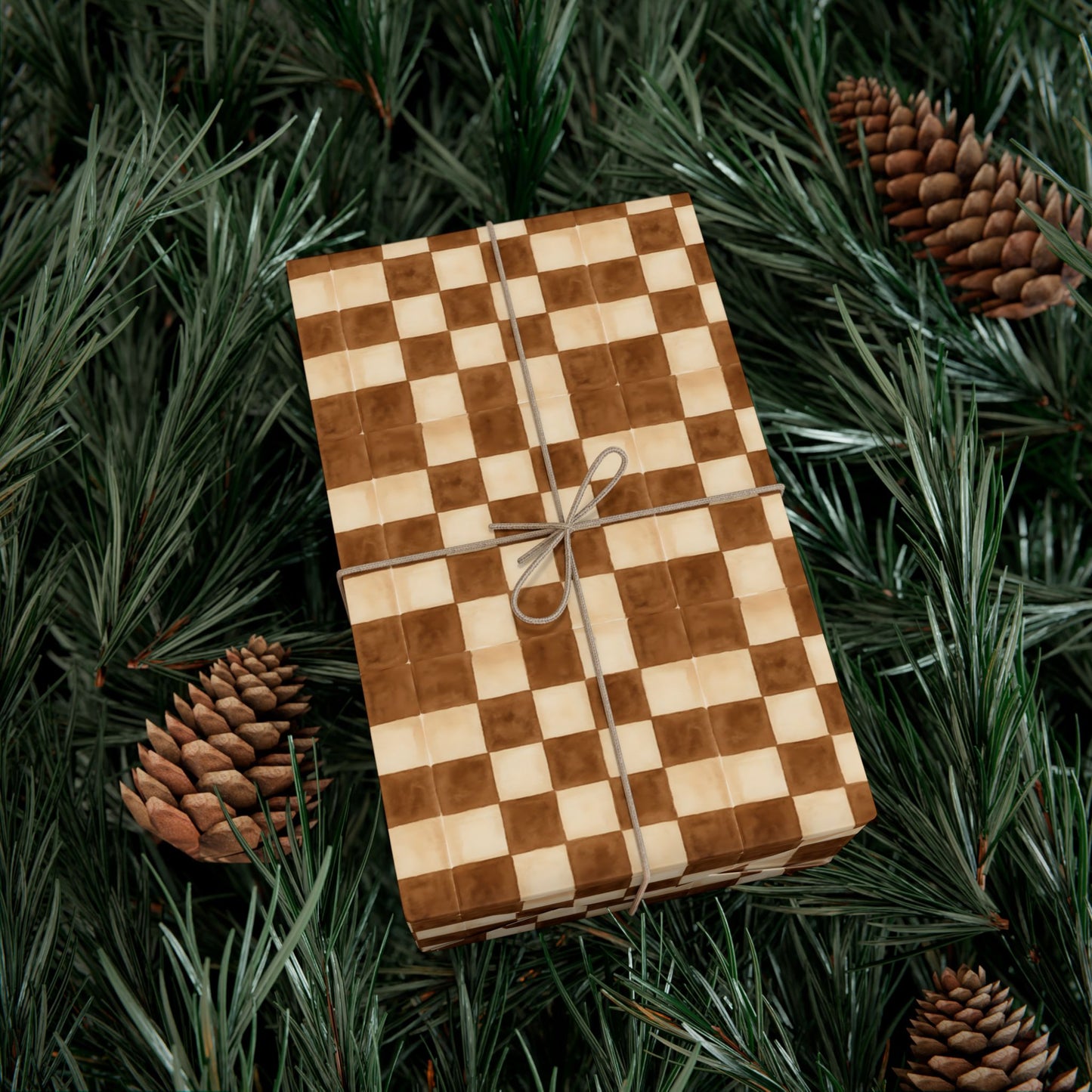 Brown Watercolor Checkerboard Gift Wrap Paper | Plaid Wrapping Paper