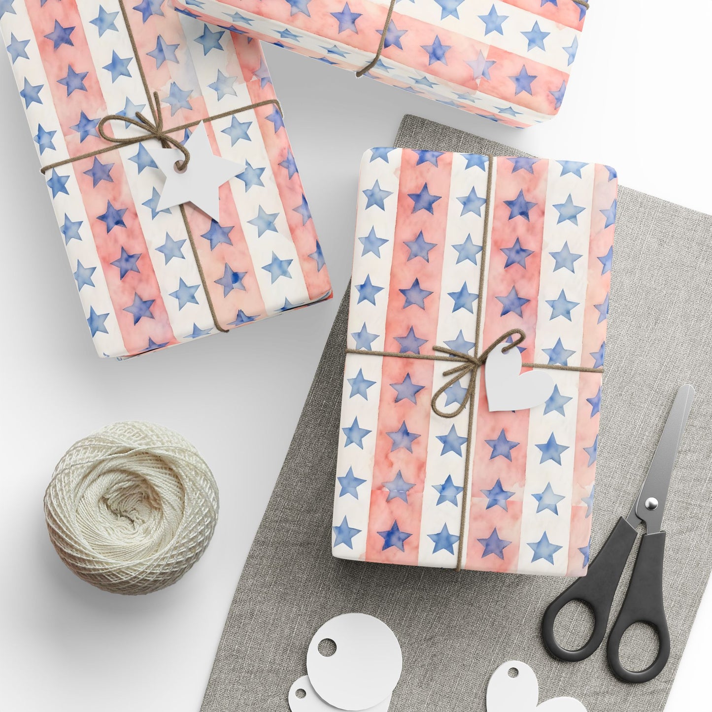 Wrapping Papers, Patriotic Stars Gift Wrap, USA Flag Stars Packaging Supplies, Independence Day Decor, 4th of July Party Favor, Red White