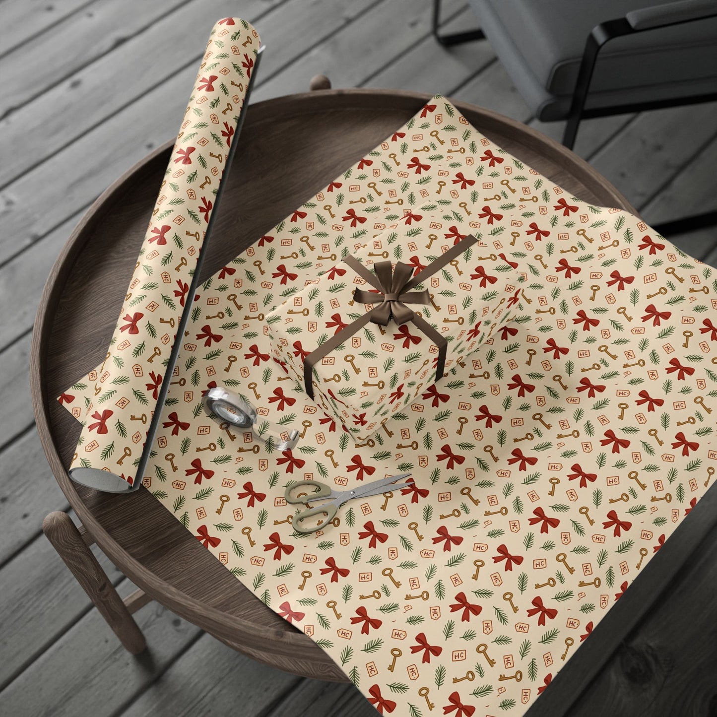Heist Club Red Bow & Pine Sprig Wrapping Paper | Holiday Pattern