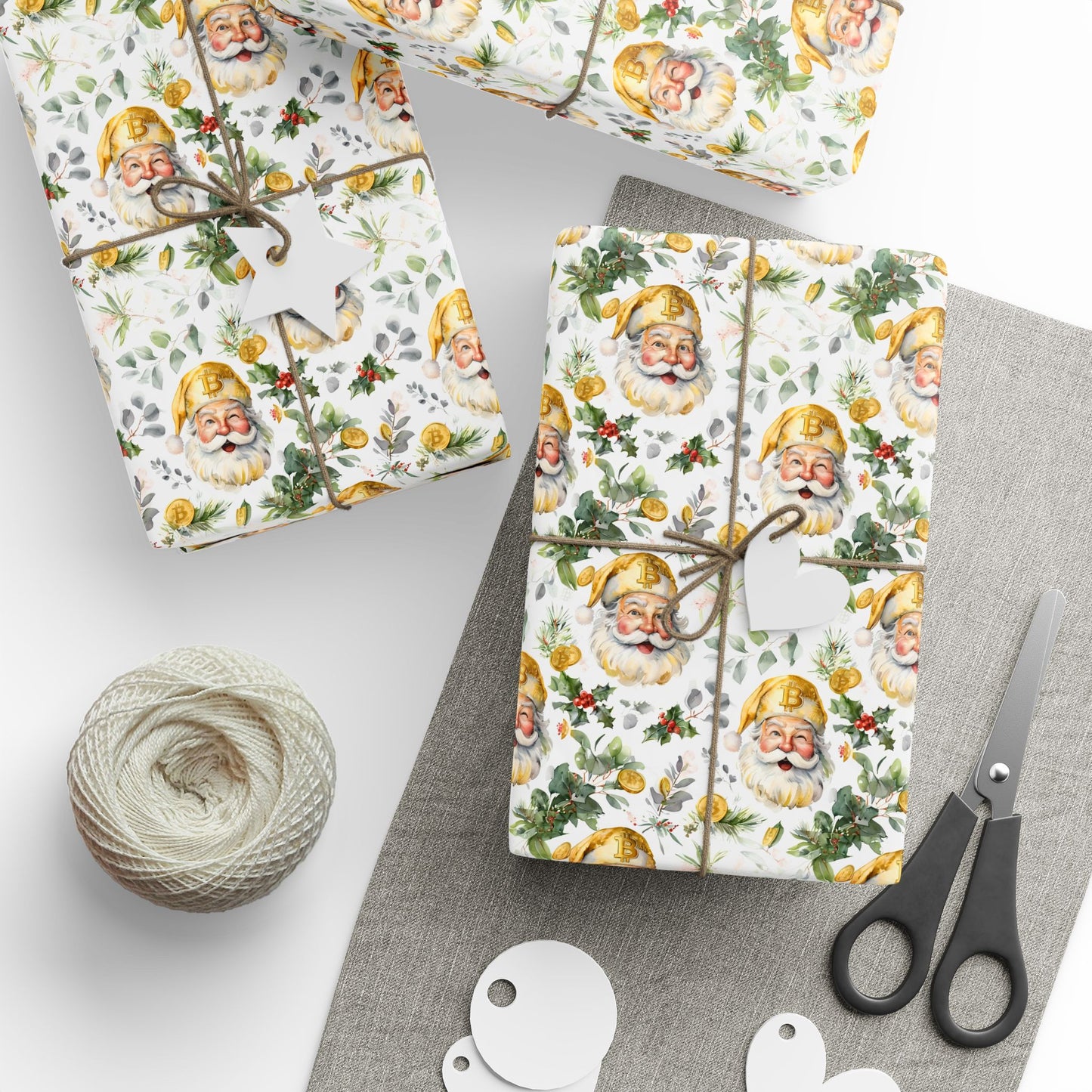Bitcoin Santa Wrapping Paper, Christmas Gift Wrap, Holiday Present Decoration, Cryptocurrency Xmas Paper Roll, Festive Digital Currency