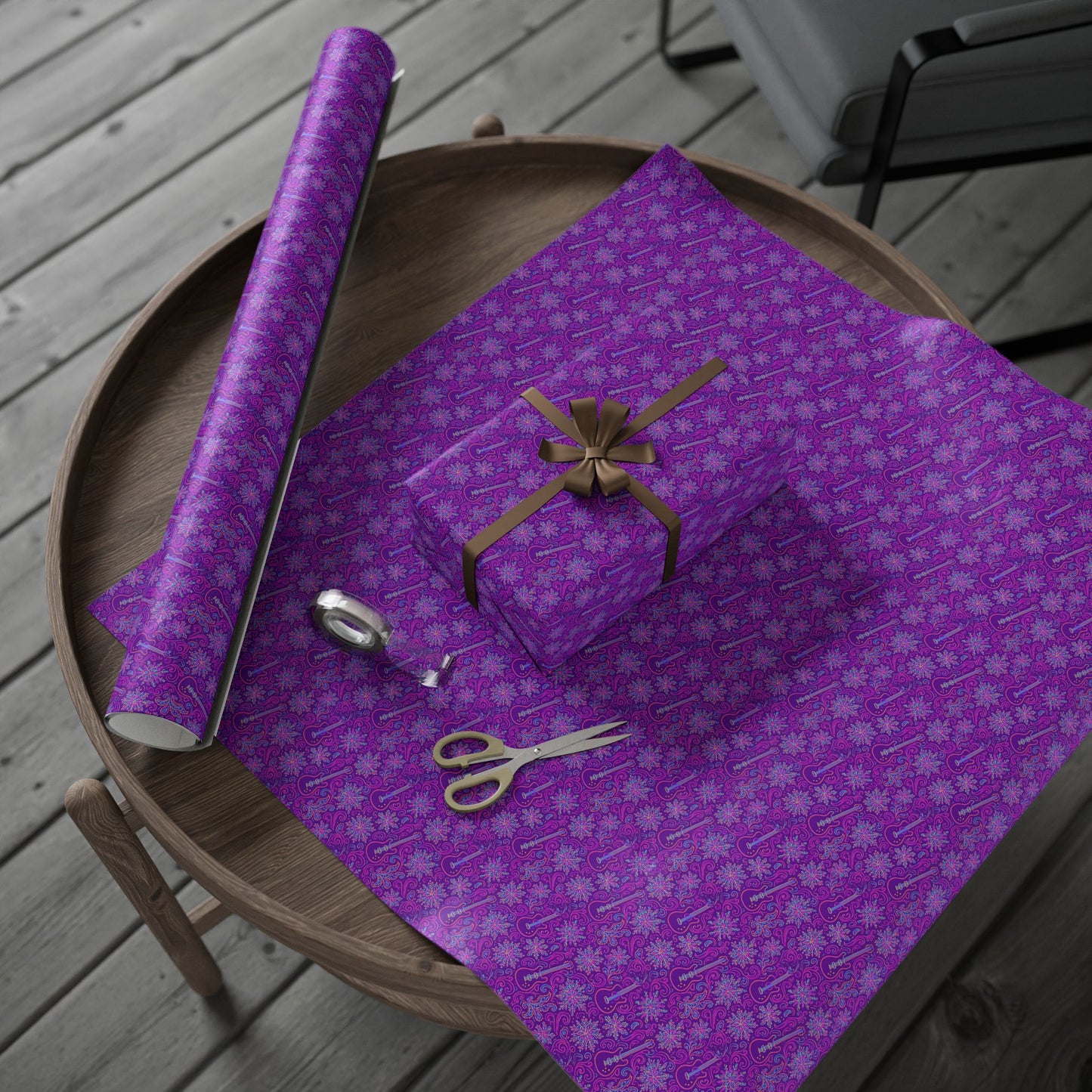 Rockstar neon psychedelic wrapping paper | Holiday Gift Wrap, Dark Teal purple