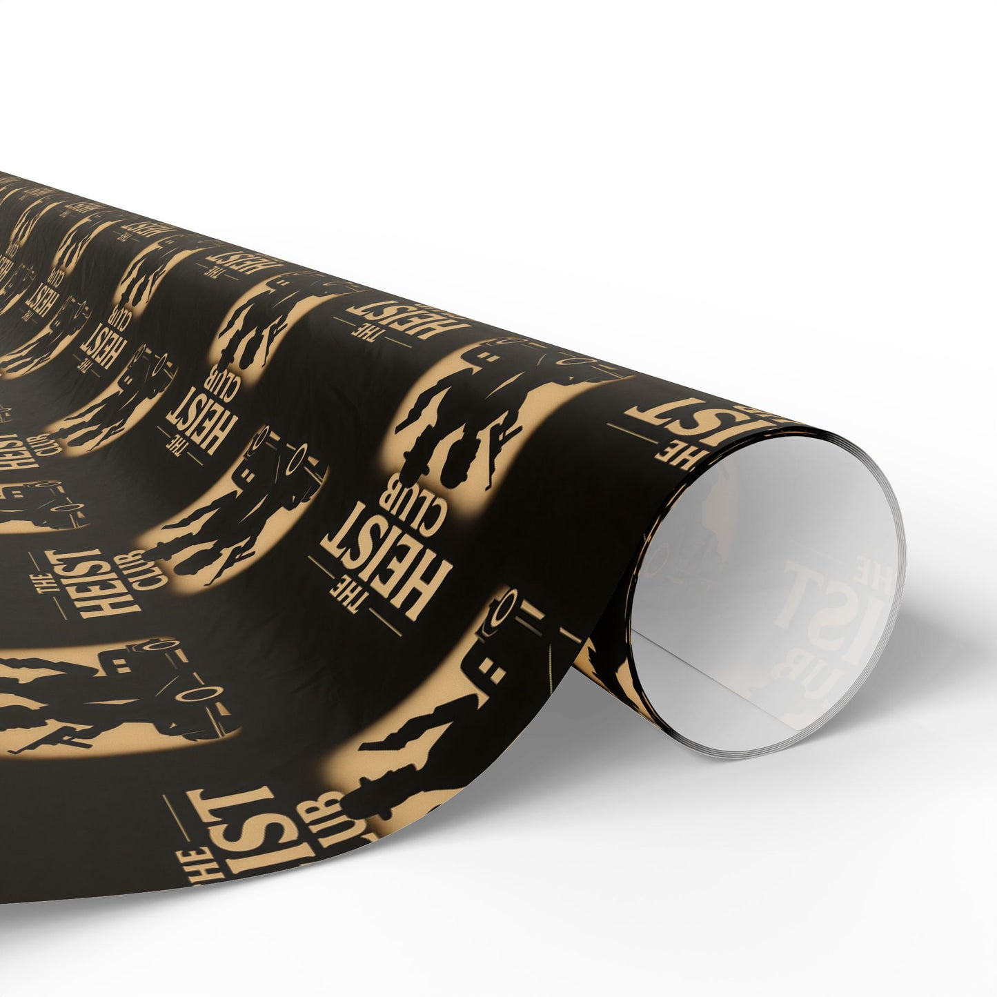 Heist Club Pattern Wrapping Paper | Black and Gold Robber Logo