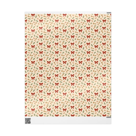 Heist Club Red Bow & Pine Sprig Wrapping Paper | Holiday Pattern