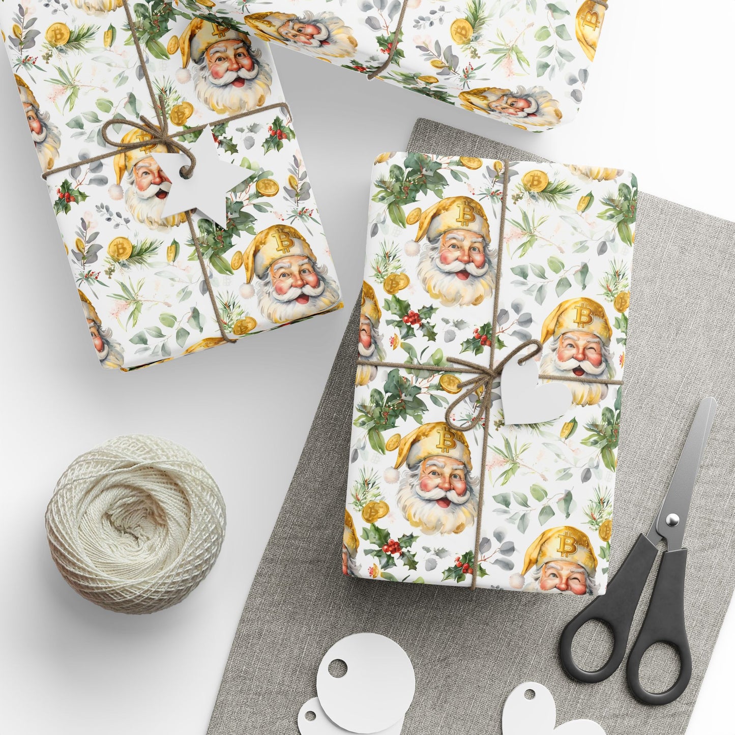 Bitcoin Santa Wrapping Paper - Festive Cryptocurrency Gift Wrap Roll for Holidays, Christmas Stickers, Digital Currency Decor, Xmas