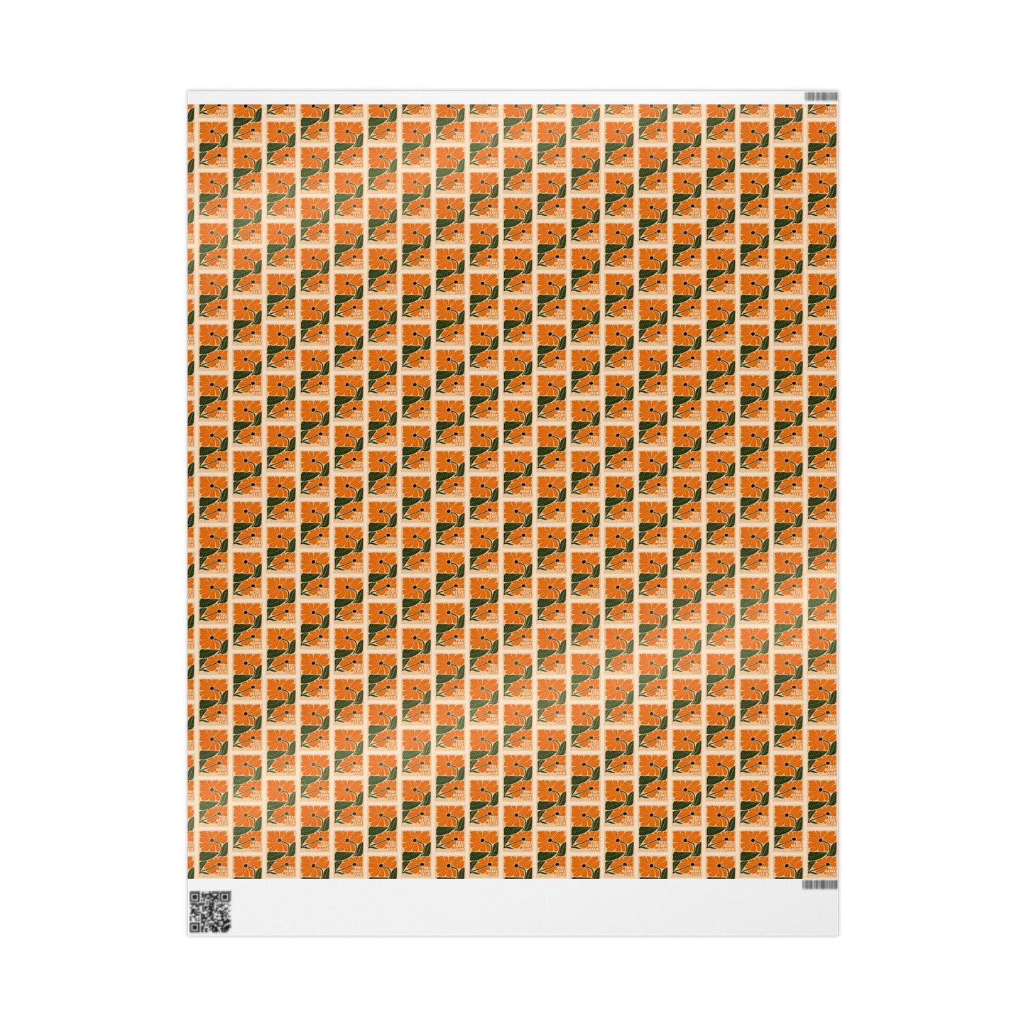 Orange Floral Tile Wrapping Paper | Pumpkin Blossom Pattern
