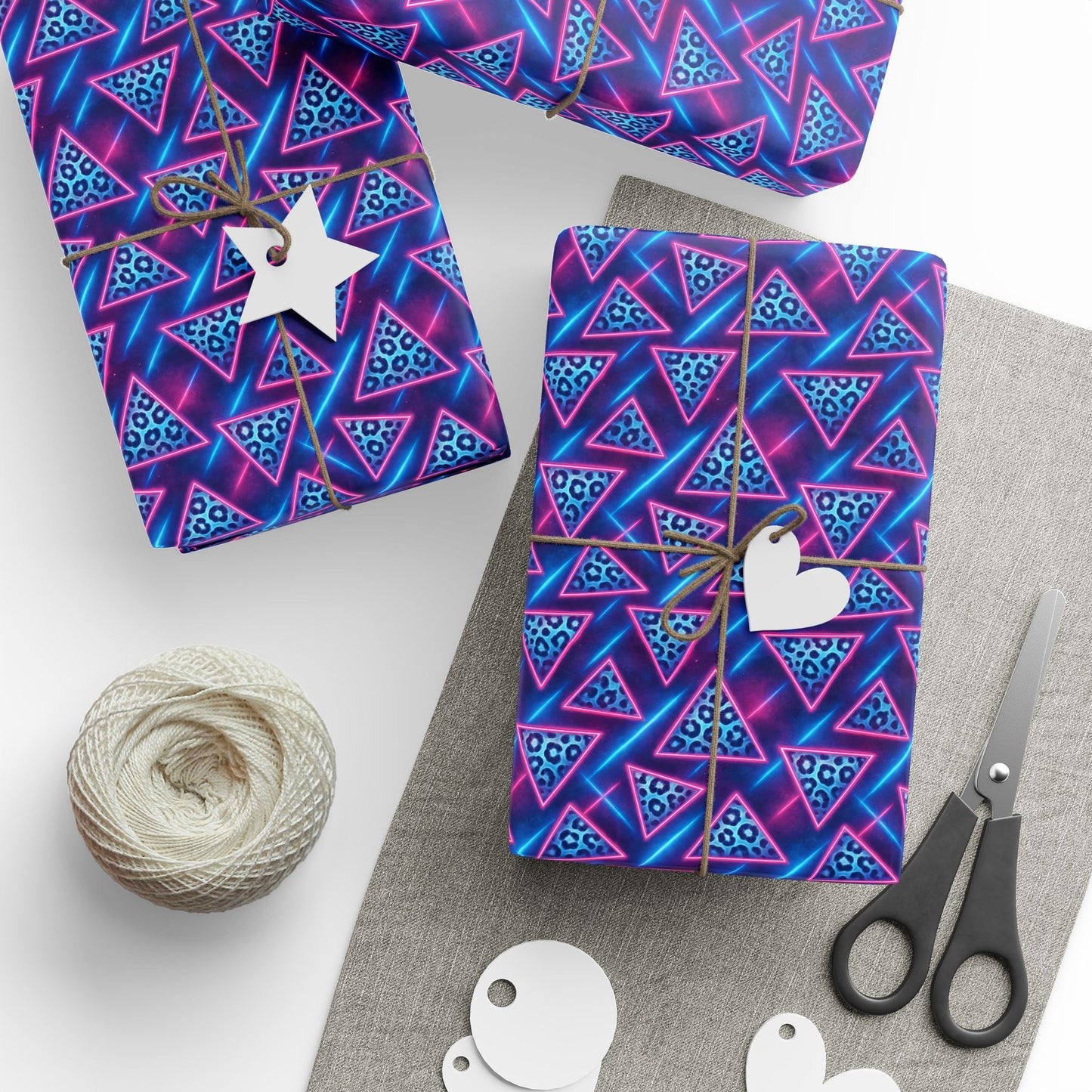 Rockstar neon leopard triangles wrapping paper | Holiday Gift Wrap, Dark Teal purple
