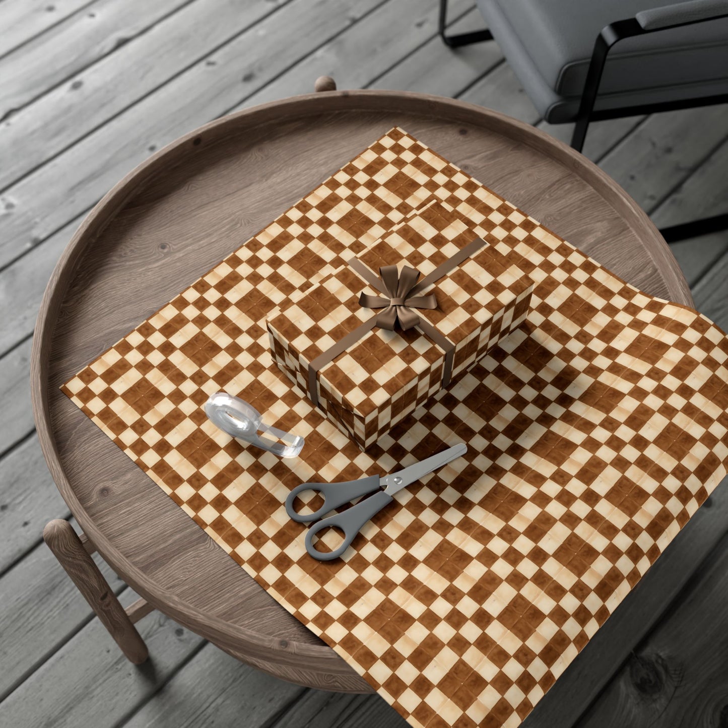 Brown Watercolor Checkerboard Gift Wrap Paper | Plaid Wrapping Paper