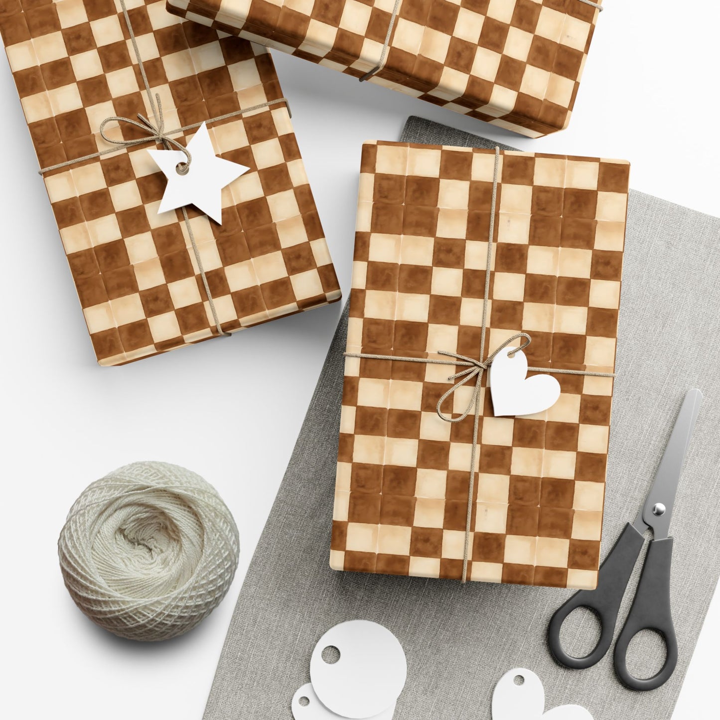 Brown Watercolor Checkerboard Gift Wrap Paper | Plaid Wrapping Paper