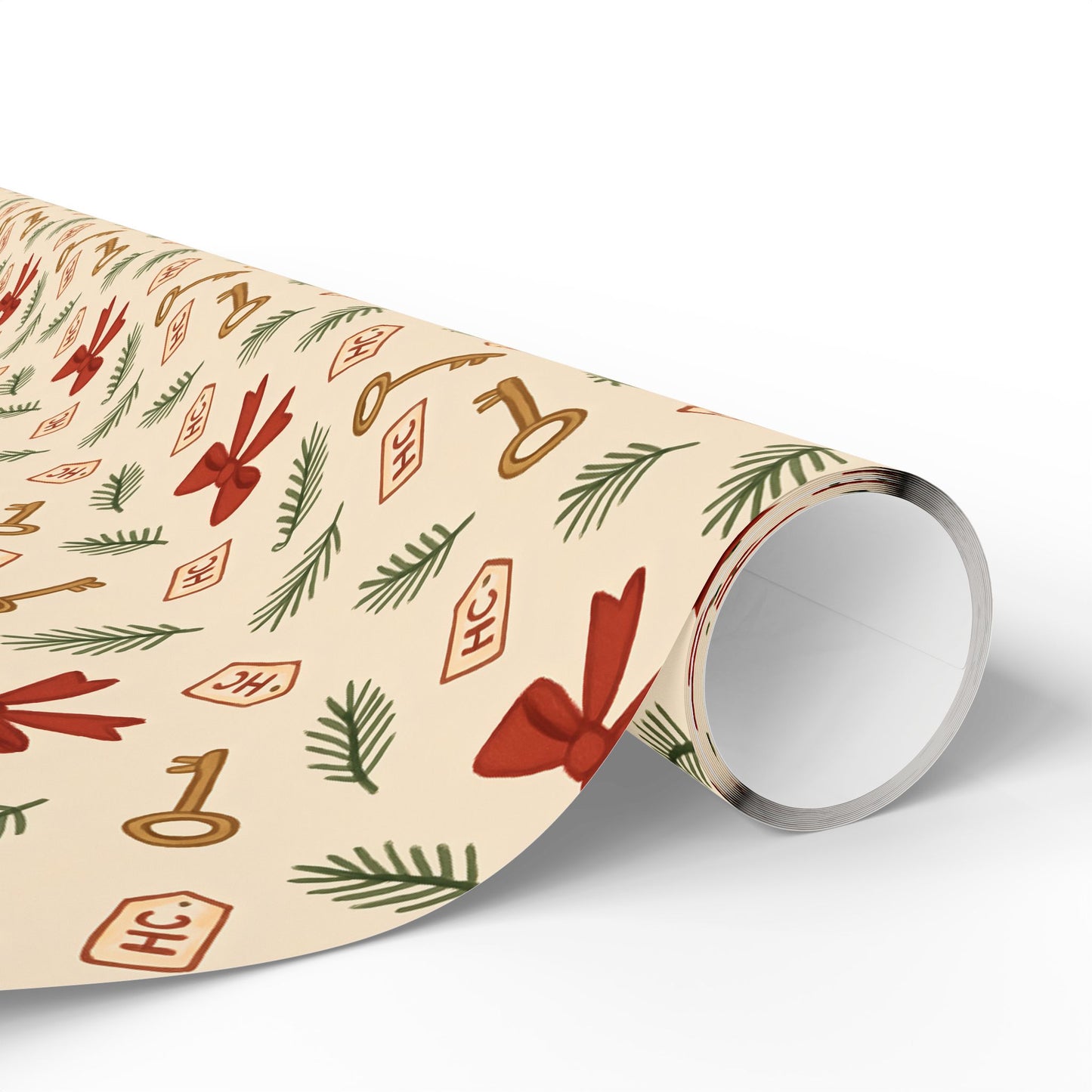 Heist Club Red Bow & Pine Sprig Wrapping Paper | Holiday Pattern