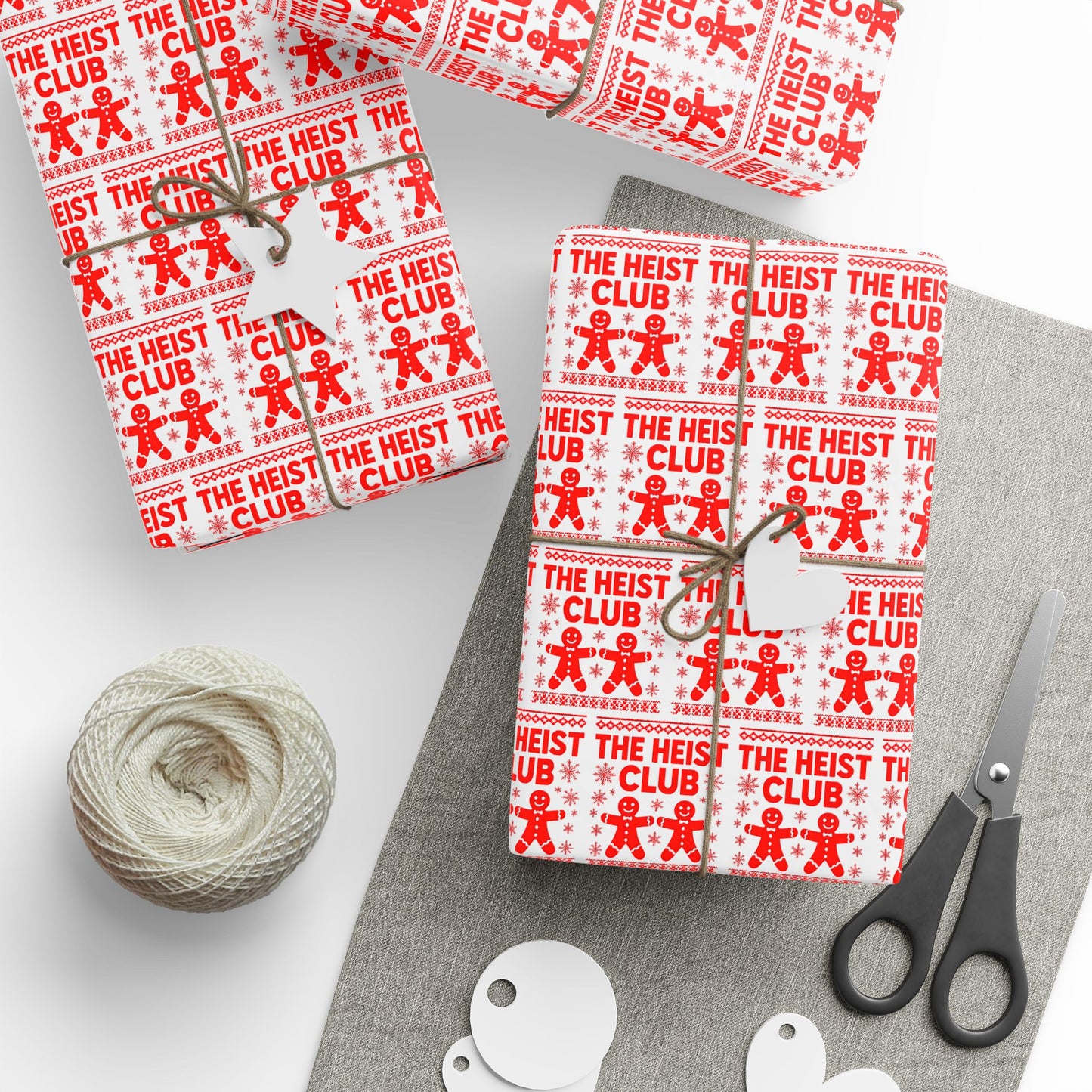 The Heist Club Wrapping Paper | Red holiday novelty paper