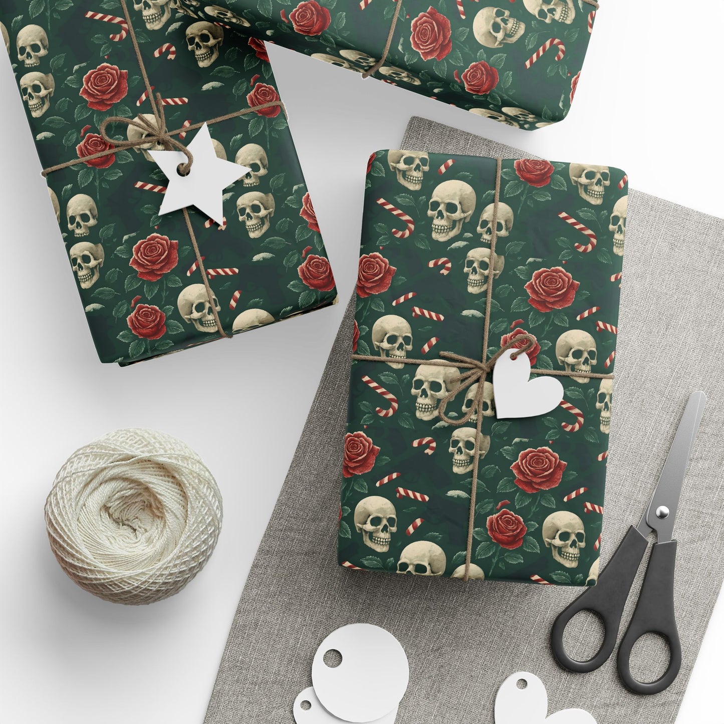 Rockstar skull and candy cane wrapping paper | Holiday Gift Wrap, Dark Teal Red Gold