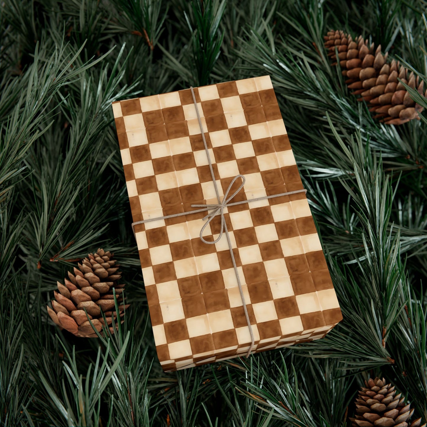 Brown Watercolor Checkerboard Gift Wrap Paper | Plaid Wrapping Paper
