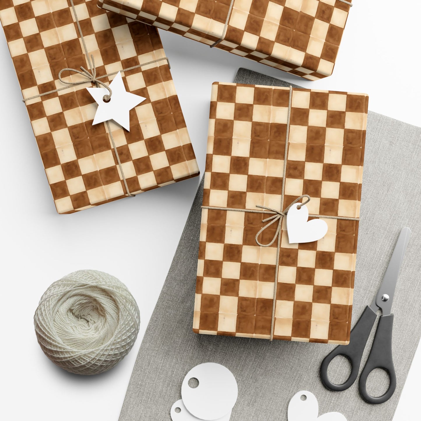 Brown Watercolor Checkerboard Gift Wrap Paper | Plaid Wrapping Paper