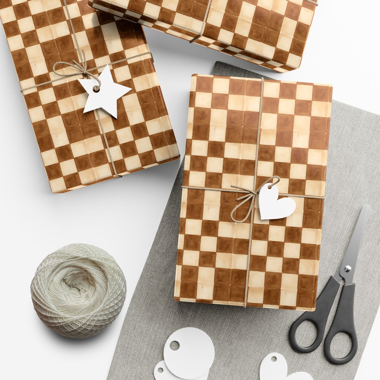 Brown Watercolor Checkerboard Gift Wrap Paper | Plaid Wrapping Paper