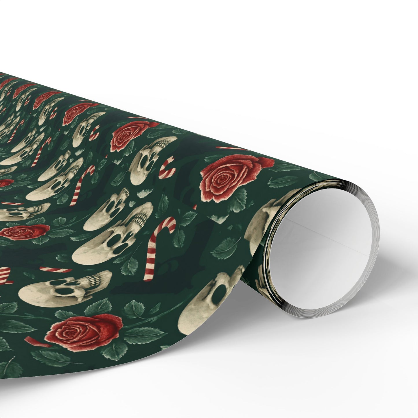 Rockstar skull and candy cane wrapping paper | Holiday Gift Wrap, Dark Teal Red Gold