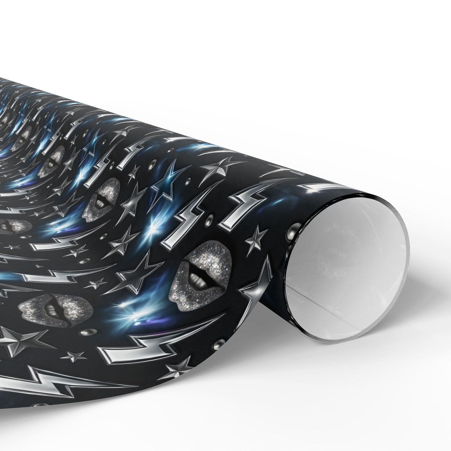 Rockstar Lightning Bolt Stars wrapping paper | Holiday Gift Wrap, Dark Teal Red Gold