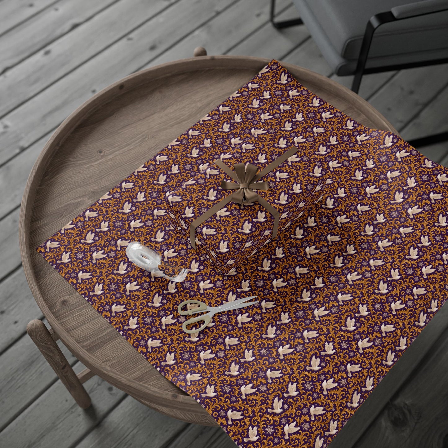 White Dove Rockstar wrapping paper | Purple rain Gold Swirl Holiday Wrap