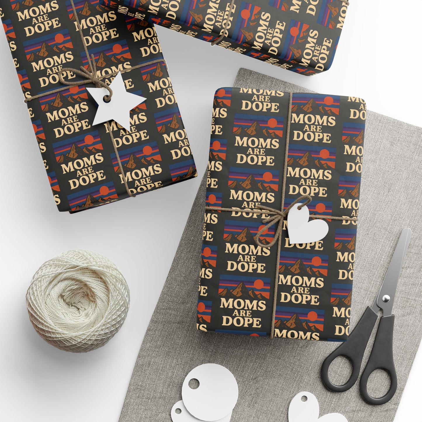 Moms Are Dope wrapping paper | Retro floral stripe pattern
