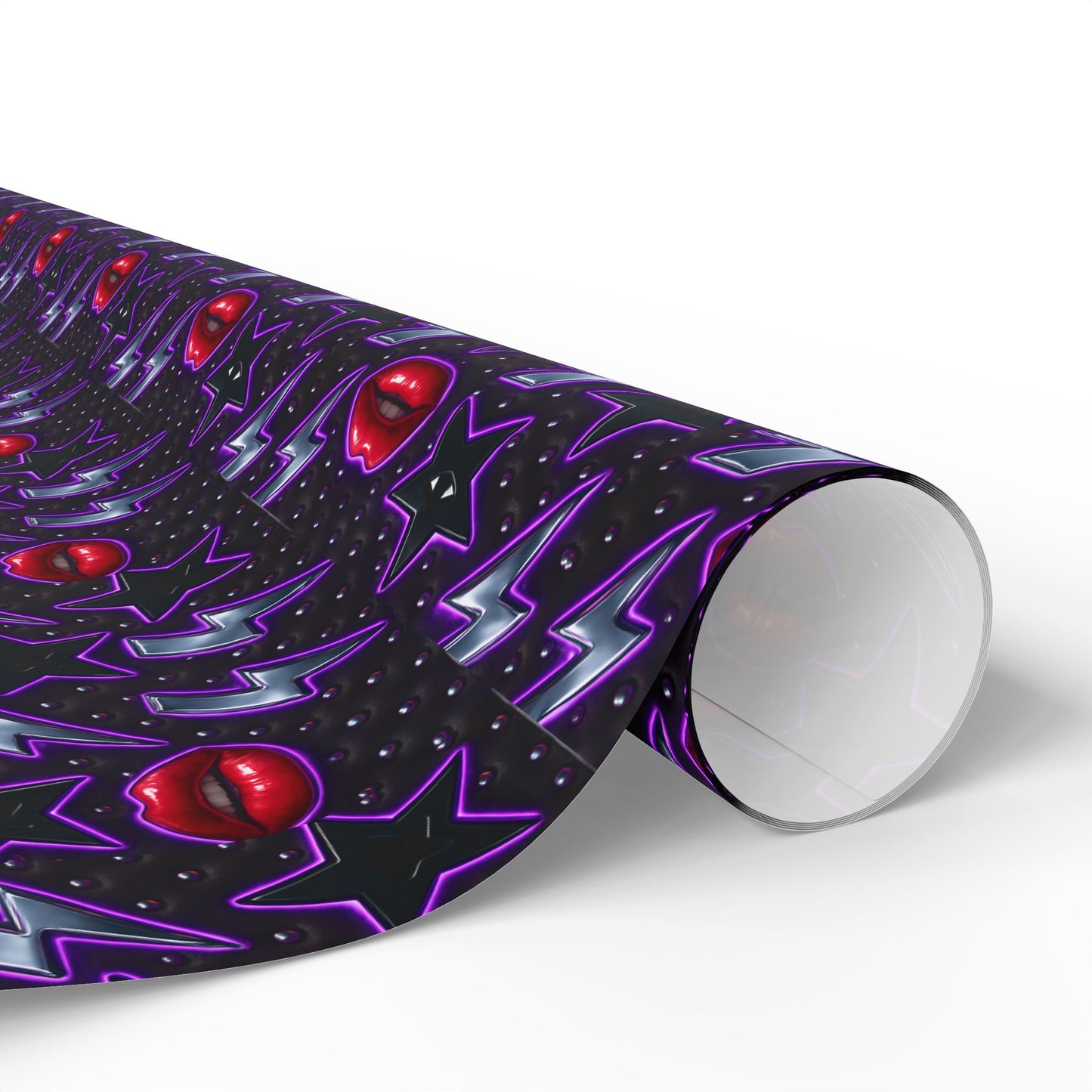 Rockstar neon lips and lightning bolts wrapping paper | Holiday Gift Wrap, Dark Teal purple