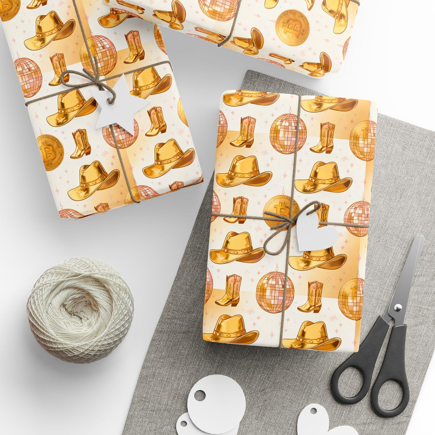 Bitcoin Cowboy Wrapping Paper, Cryptocurrency Christmas Gift Wrap, Digital Currency Holiday Present Decor, Blockchain Birthday Party