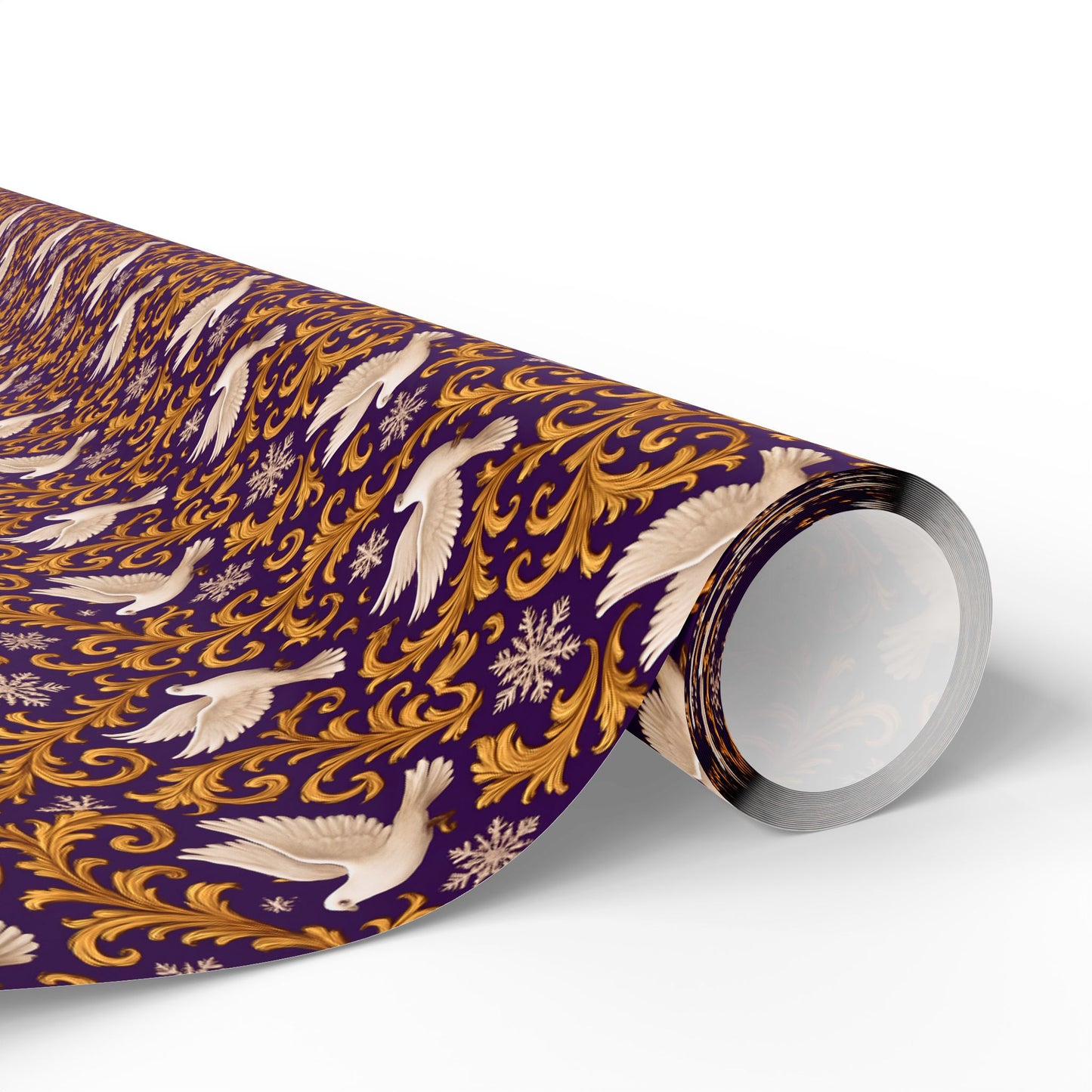 White Dove Rockstar wrapping paper | Purple rain Gold Swirl Holiday Wrap
