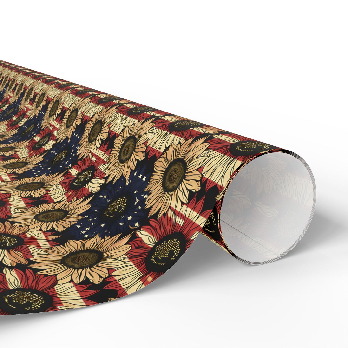 Sunflower American Flag Wrapping Paper, Patriotic Gift Wrap, Fourth of July Decoration, USA Holiday Packaging, Floral Stars and Stripes