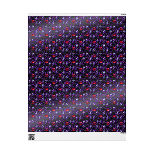 Rockstar neon lips and lightning bolts wrapping paper | Holiday Gift Wrap, Dark Teal purple