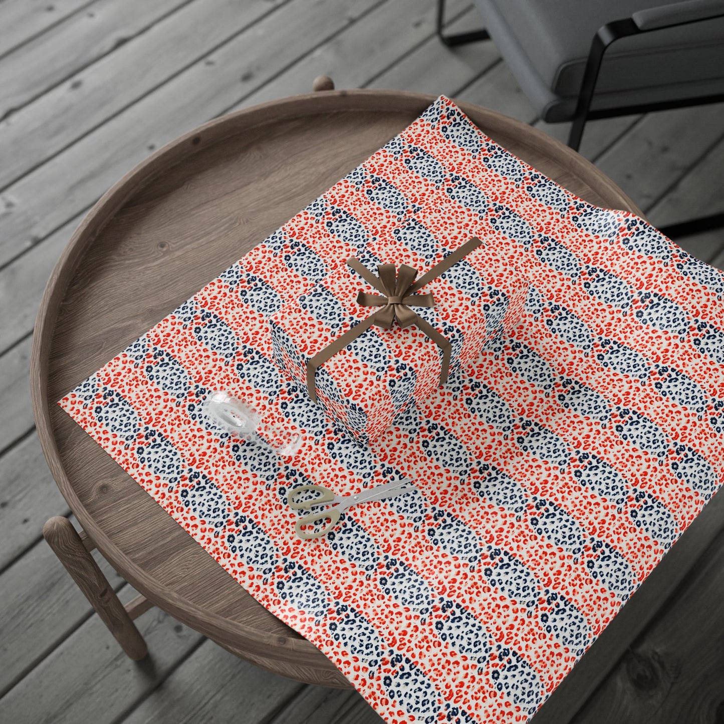 Cheetah Print Wrapping Paper, Red White Blue Animal Print Gift Wrap for Birthdays, Holidays, Presents, Scrapbooking, Decor, Crafting