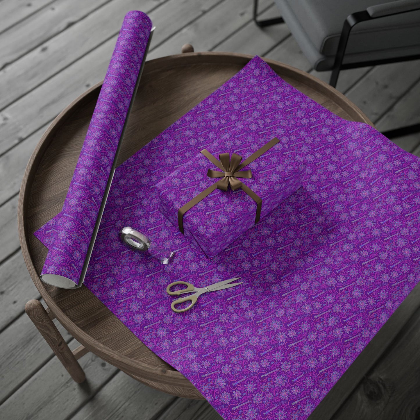 Rockstar neon psychedelic wrapping paper | Holiday Gift Wrap, Dark Teal purple