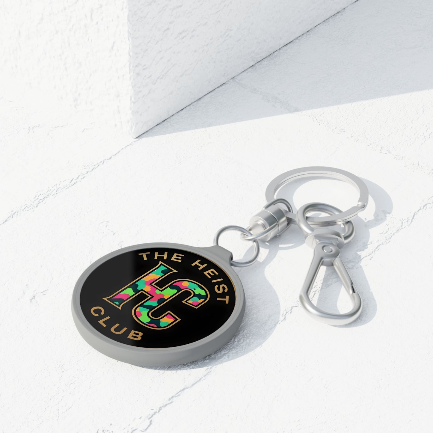 The Heist Club neon camo emblem Keyring Tag | Military badge keychain