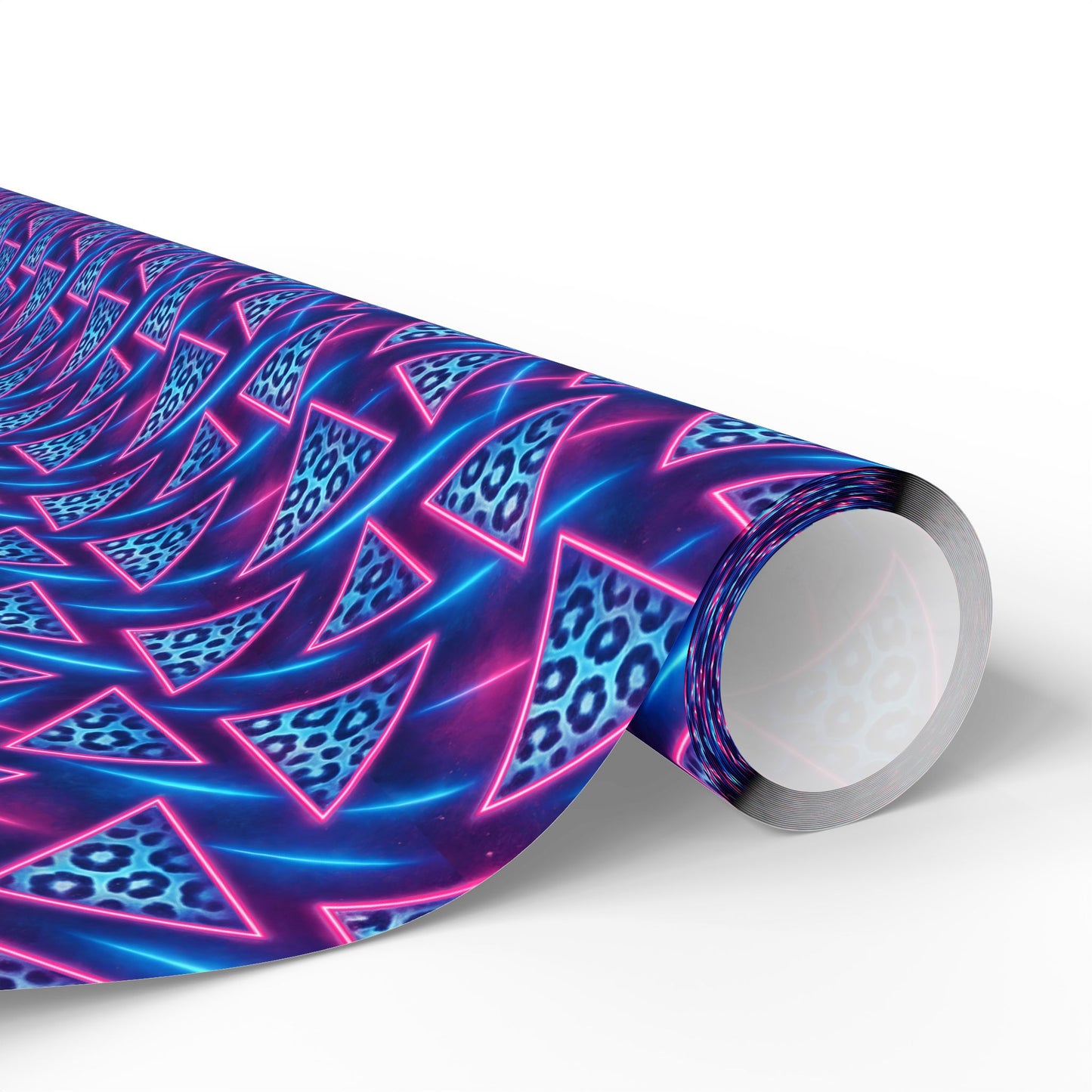 Rockstar neon leopard triangles wrapping paper | Holiday Gift Wrap, Dark Teal purple