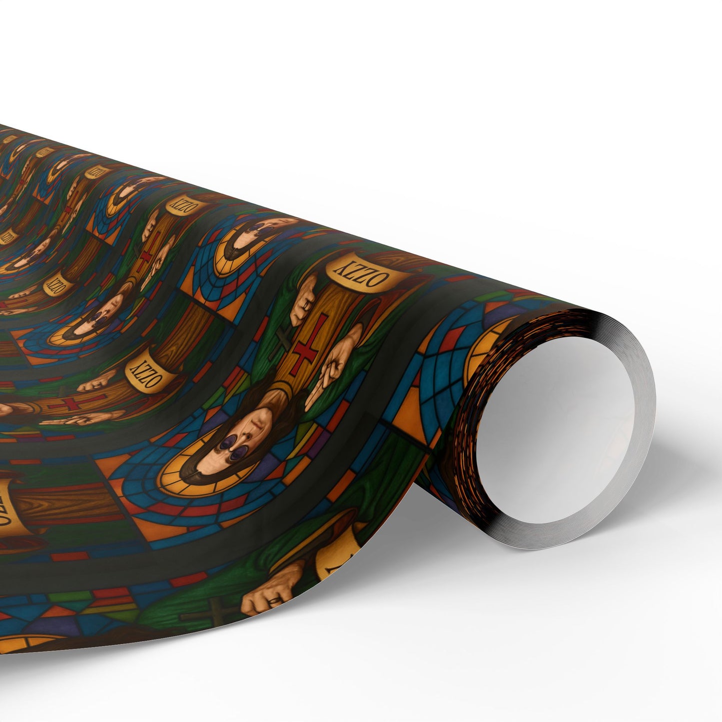 Rockstar wrapping paper, Oz Stained Glass Saint Pattern wrapping paper | Religious Holiday Wrap