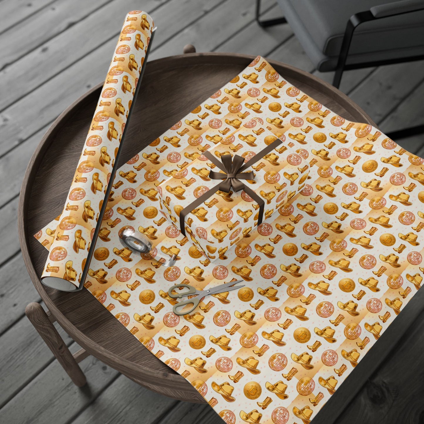Bitcoin Cowboy Wrapping Paper, Cryptocurrency Christmas Gift Wrap, Digital Currency Holiday Present Decor, Blockchain Birthday Party