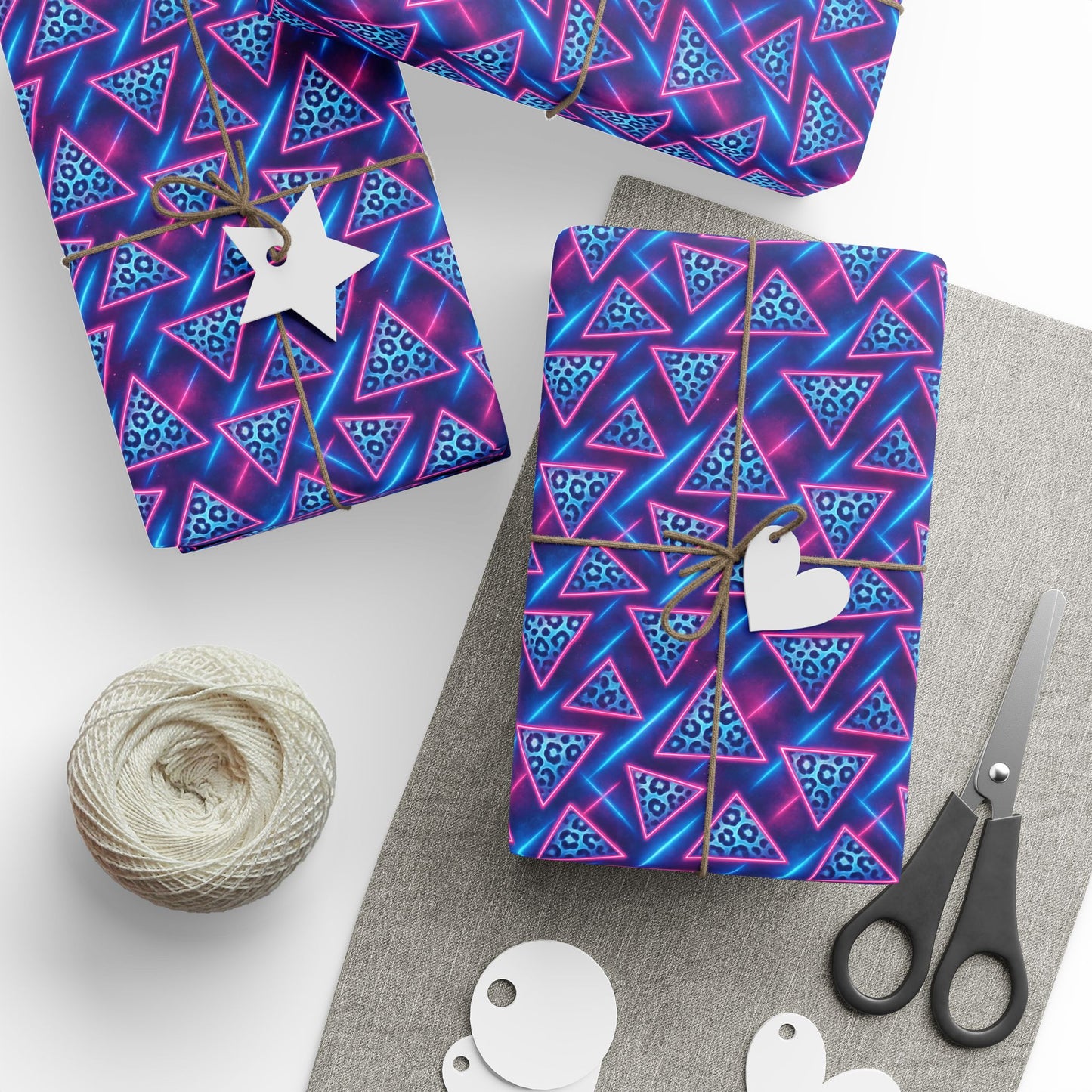 Rockstar neon leopard triangles wrapping paper | Holiday Gift Wrap, Dark Teal purple