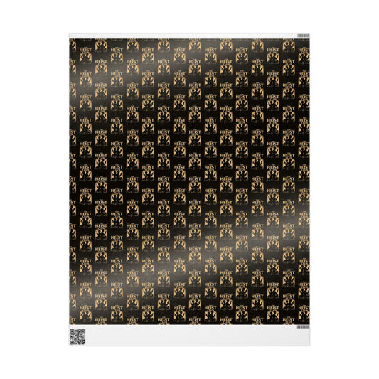 Heist Club Pattern Wrapping Paper | Black and Gold Robber Logo