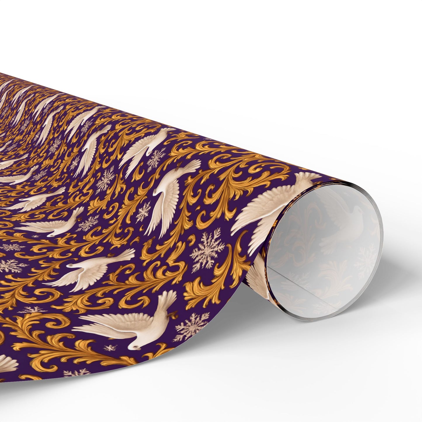 White Dove Rockstar wrapping paper | Purple rain Gold Swirl Holiday Wrap