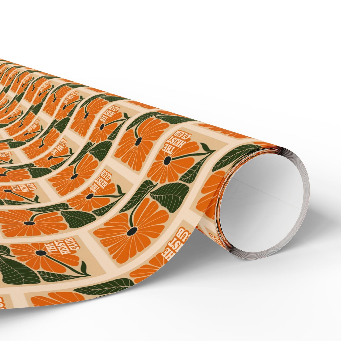 Orange Floral Tile Wrapping Paper | Pumpkin Blossom Pattern