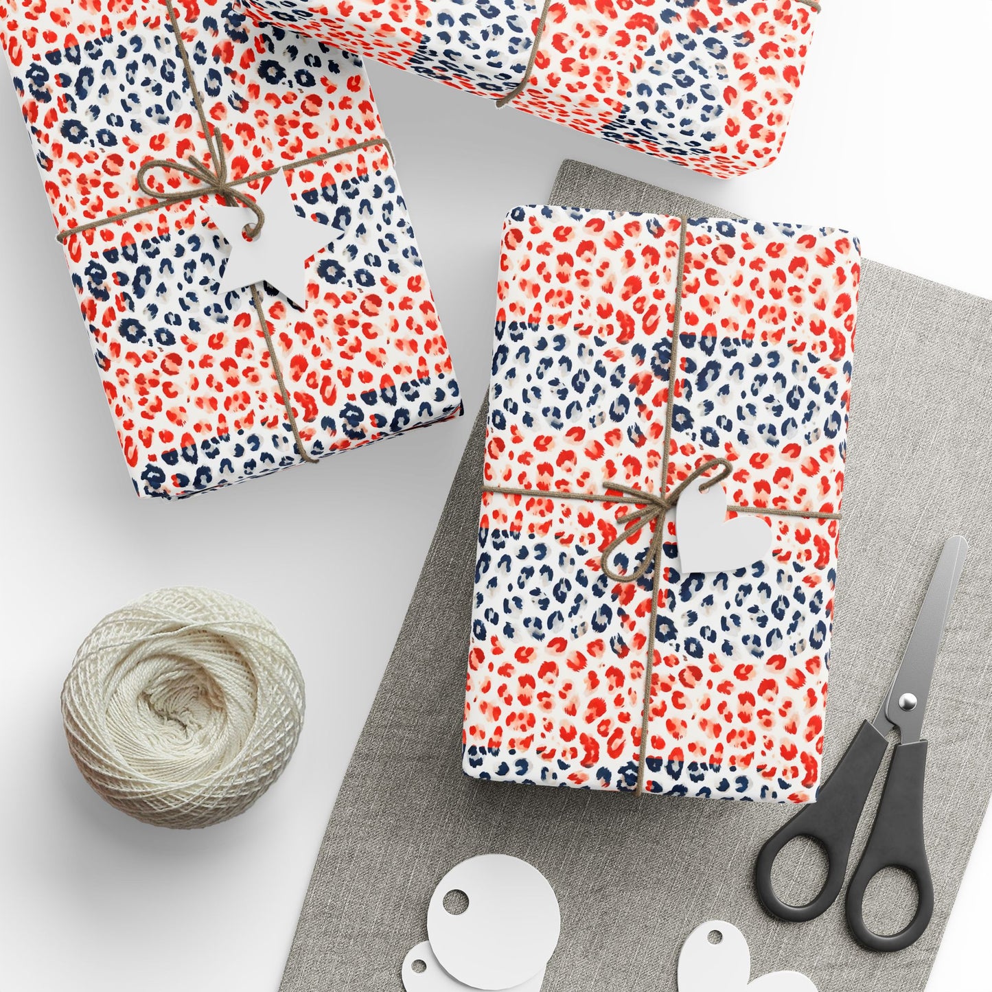 Cheetah Print Wrapping Paper, Red White Blue Animal Print Gift Wrap for Birthdays, Holidays, Presents, Scrapbooking, Decor, Crafting