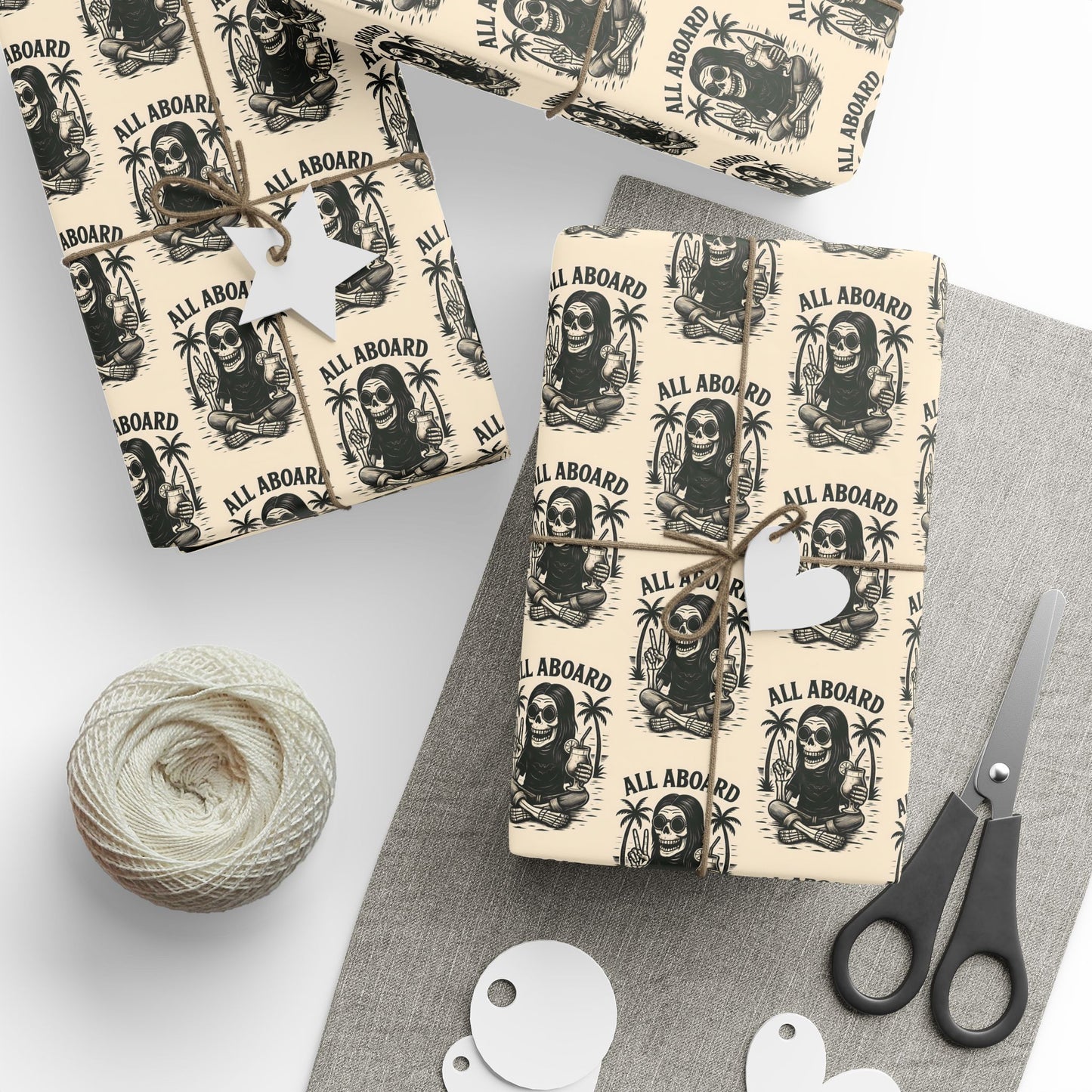 All Aboard Surfboard rockstar Wrapping Paper | Retro Surfing Motif