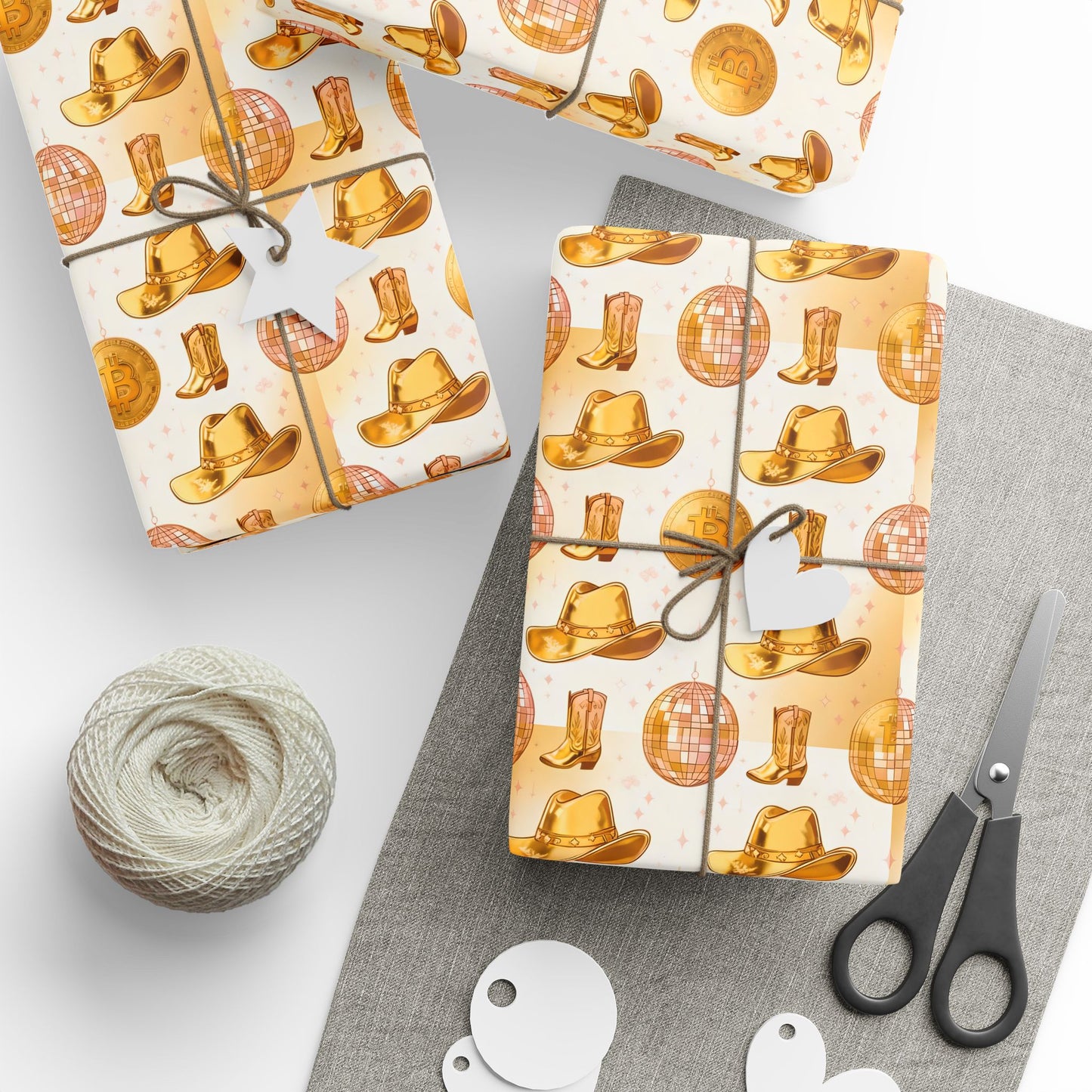 Bitcoin Cowboy Wrapping Paper, Cryptocurrency Christmas Gift Wrap, Digital Currency Holiday Present Decor, Blockchain Birthday Party