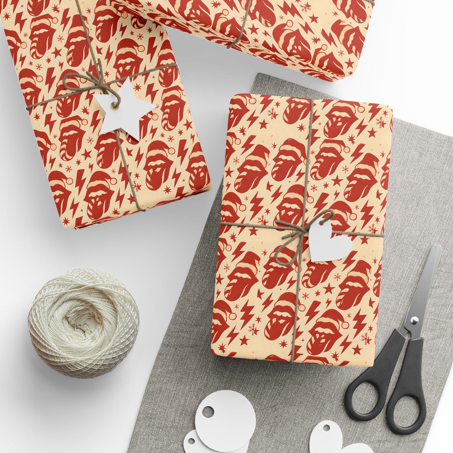 Christmas Lips and Snowflakes Wrapping Papers, Holiday Gift Wrap, Festive Present Packaging, Winter Gift Wrap Roll, Red Lips and Snowflakes