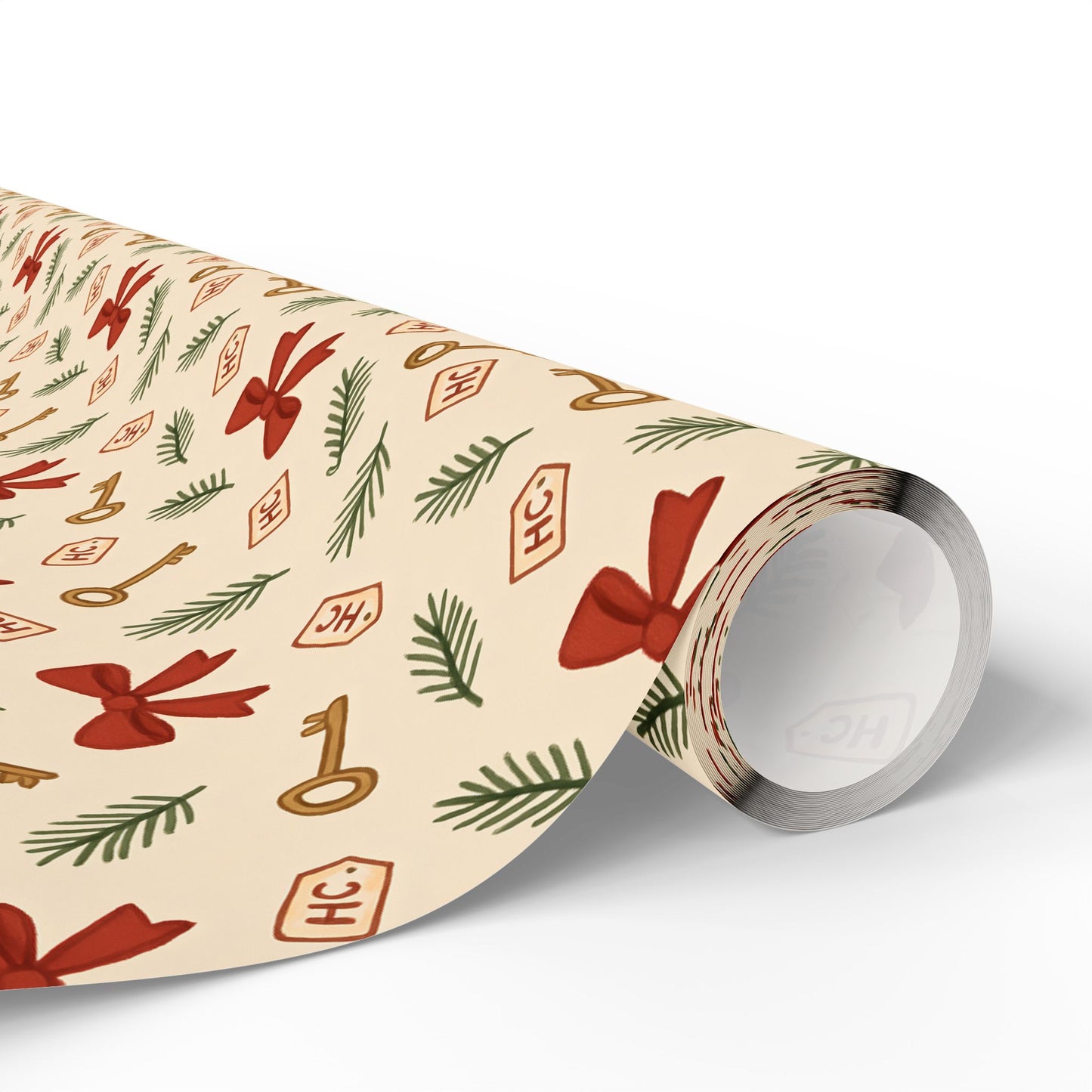 Heist Club Red Bow & Pine Sprig Wrapping Paper | Holiday Pattern