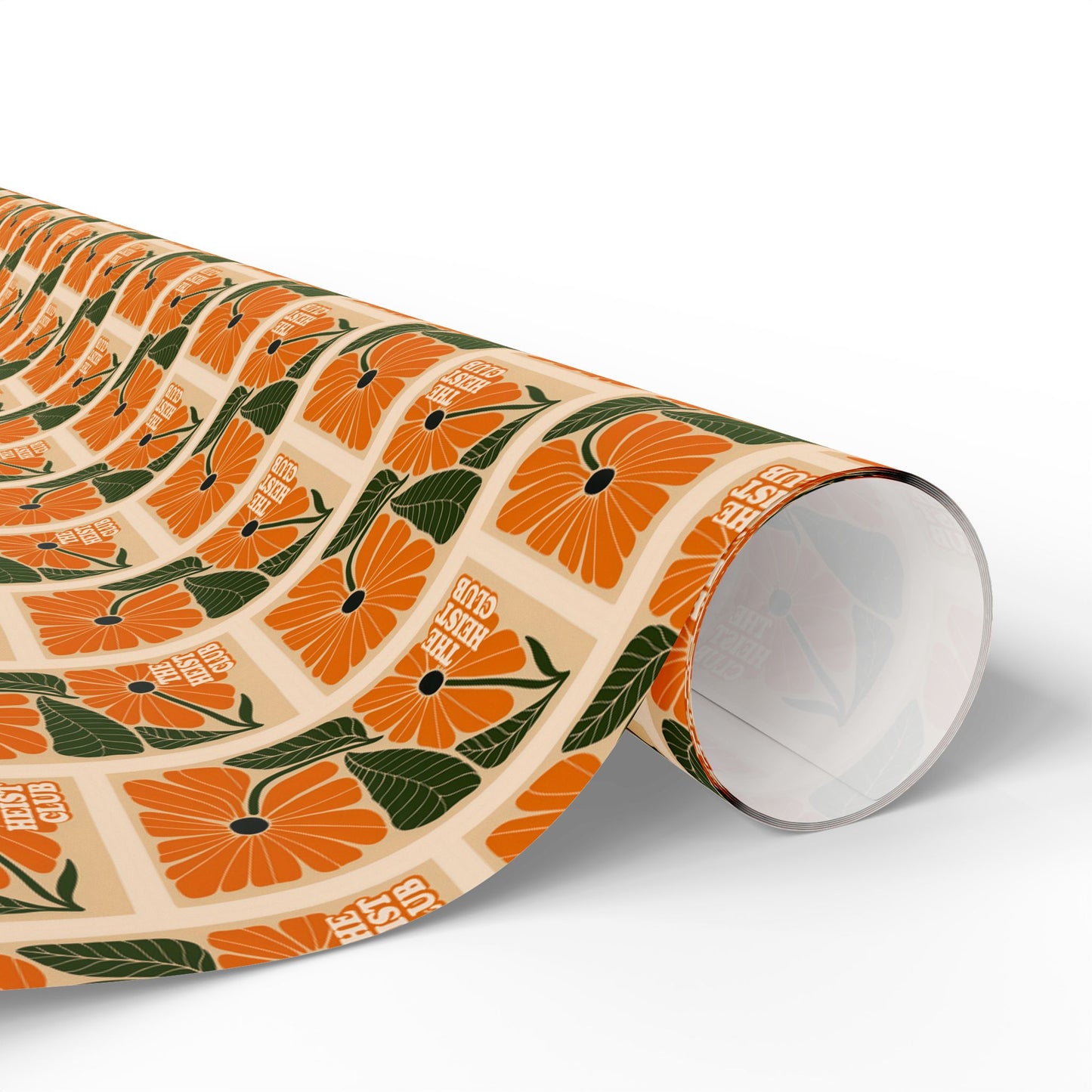 Orange Floral Tile Wrapping Paper | Pumpkin Blossom Pattern