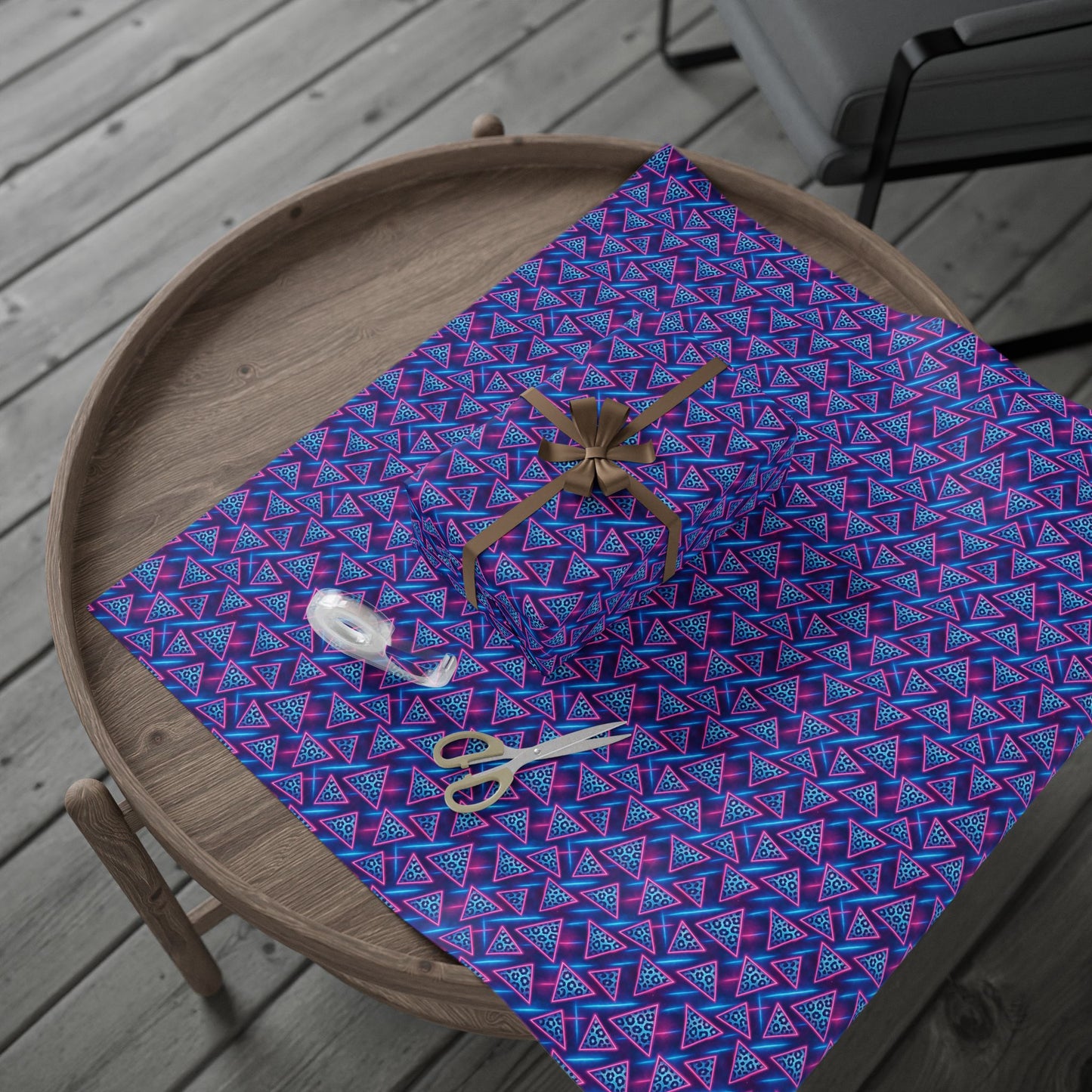Rockstar neon leopard triangles wrapping paper | Holiday Gift Wrap, Dark Teal purple