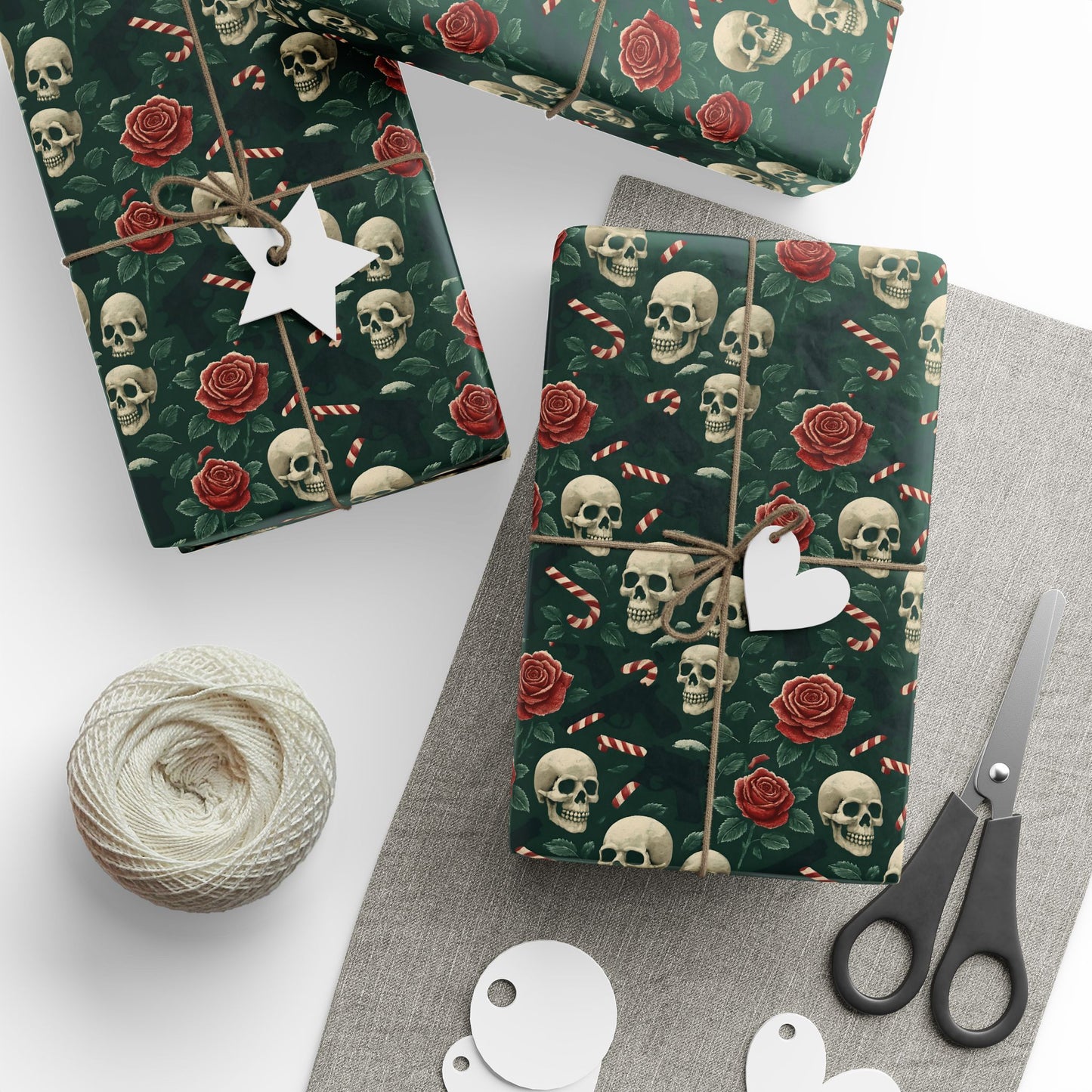 Rockstar skull and candy cane wrapping paper | Holiday Gift Wrap, Dark Teal Red Gold