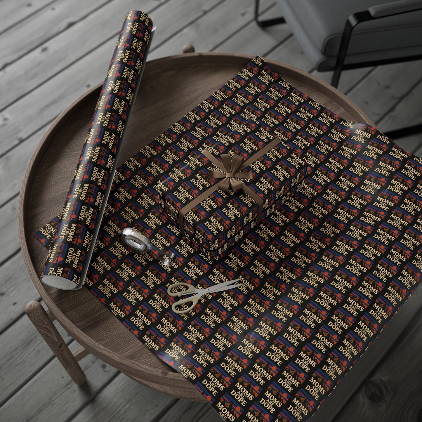Moms Are Dope wrapping paper | Retro floral stripe pattern