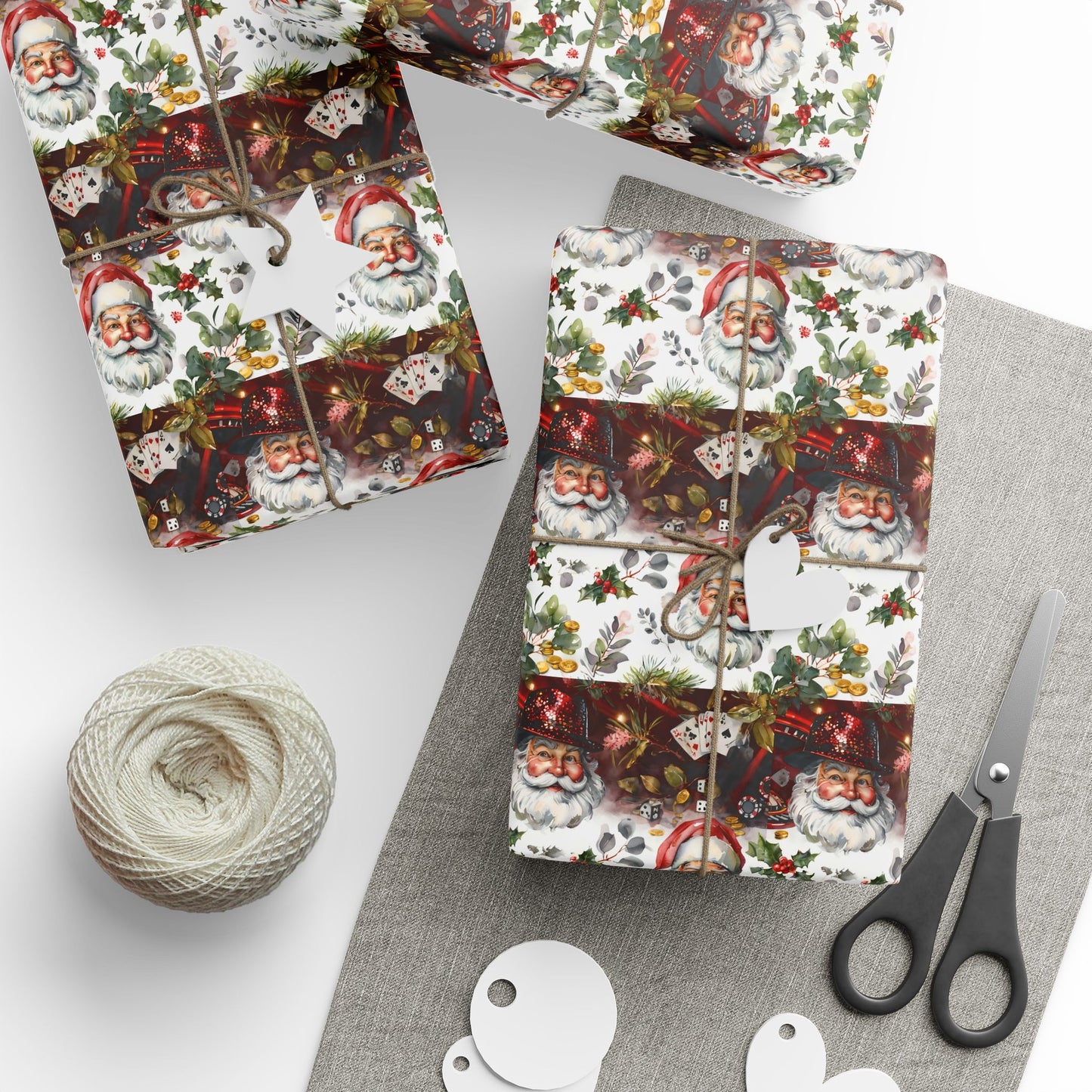 Christmas Casino Santa Wrapping Papers, Gift Wrap, Festive Present Decor, Holiday Party Supplies, Xmas Packaging Paper