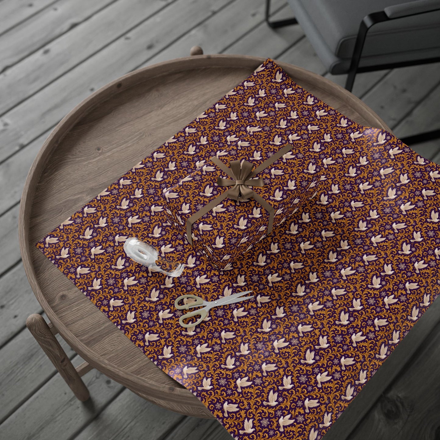 White Dove Rockstar wrapping paper | Purple rain Gold Swirl Holiday Wrap